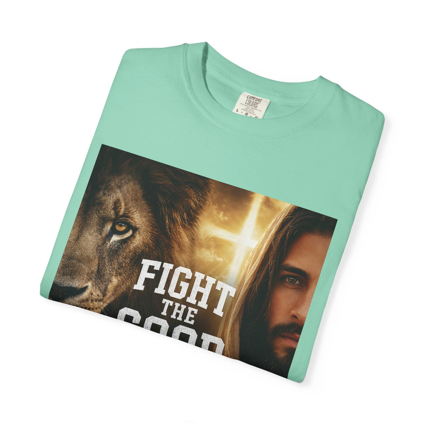 Fight the Good Fight T-shirt | Jesus and Lion Faith Graphic