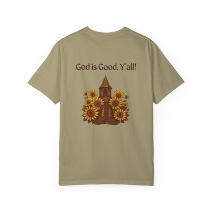 Unisex Sunflower Tee - Inspirational T-Shirt, God is Good Y'all, Casual Wear, Gift for Gardeners, Faith-Based Apparel