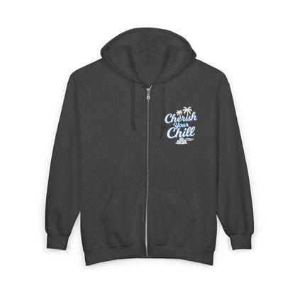 Cherish Your Chill Hoodie | Zip-Up Sweatshirt with Palm Tree Design
