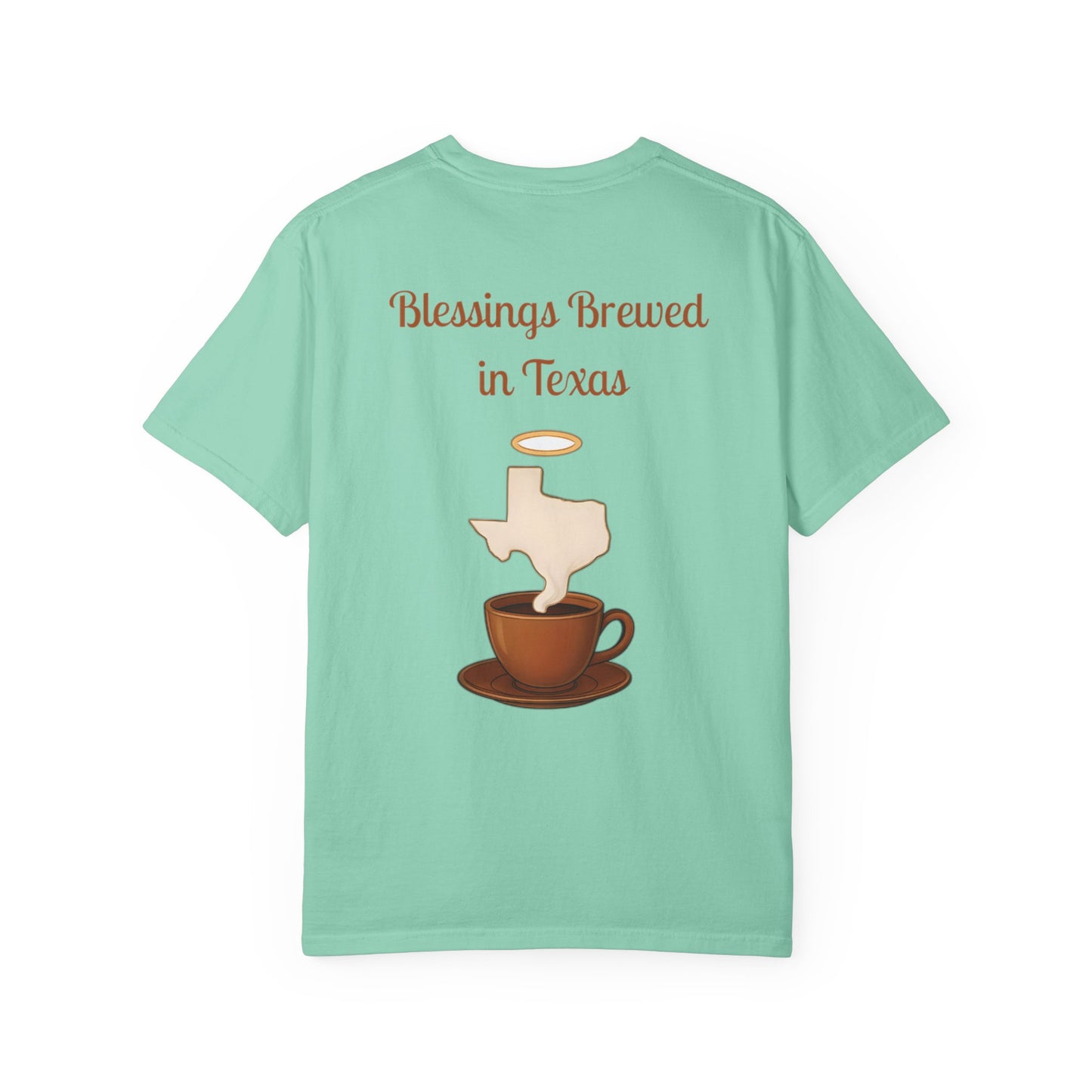 Blessings Brewed T-Shirt, Faith-Inspired Tee, Coffee Lover Gift, Texas Pride Apparel, Unisex Casual Wear