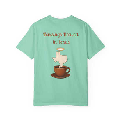 Blessings Brewed T-Shirt, Faith-Inspired Tee, Coffee Lover Gift, Texas Pride Apparel, Unisex Casual Wear