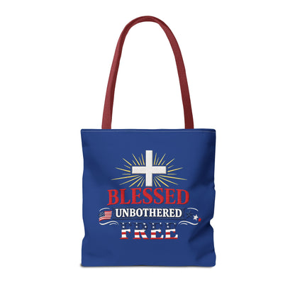 Blessed Unbothered Free Cross tote bag | patriotic faith design