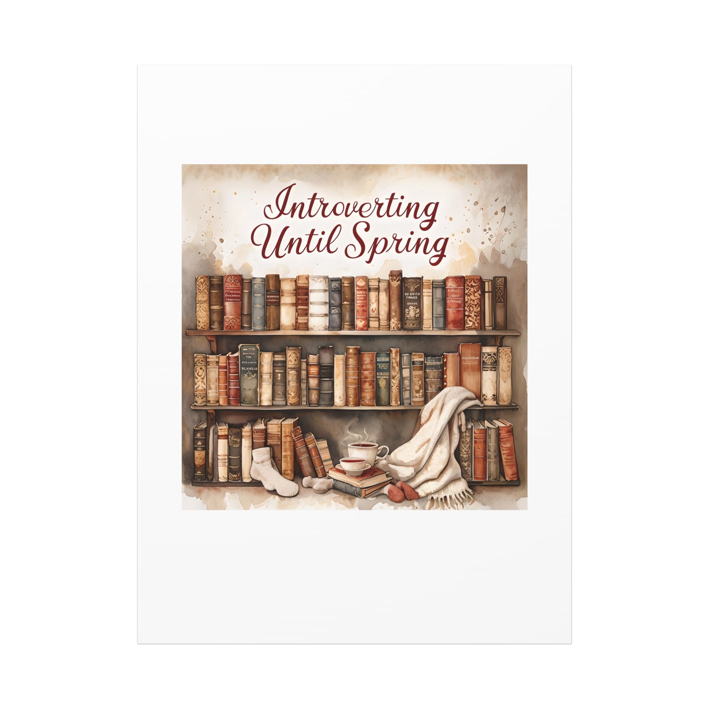 Cozy Wall Art, Introverting Until Spring Quote, Home Decor, Book Lover Gift, Spring Decor, Library Aesthetic
