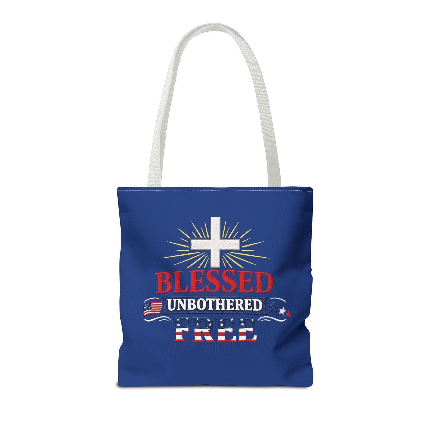 Blessed Unbothered Free Cross tote bag | patriotic faith design