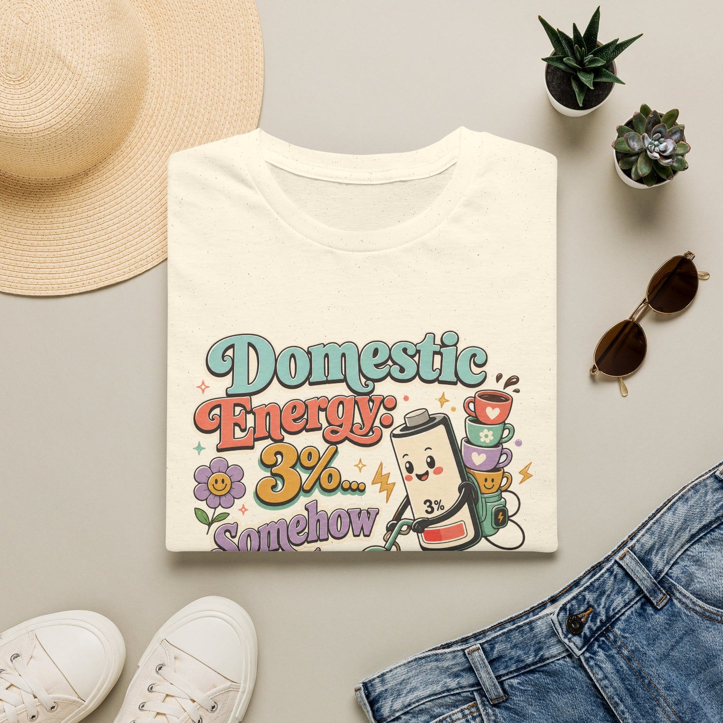 Domestic Energy 3% Somehow Still Cleaning T-Shirt | Cute Cleaning Coffee Can Cartoon