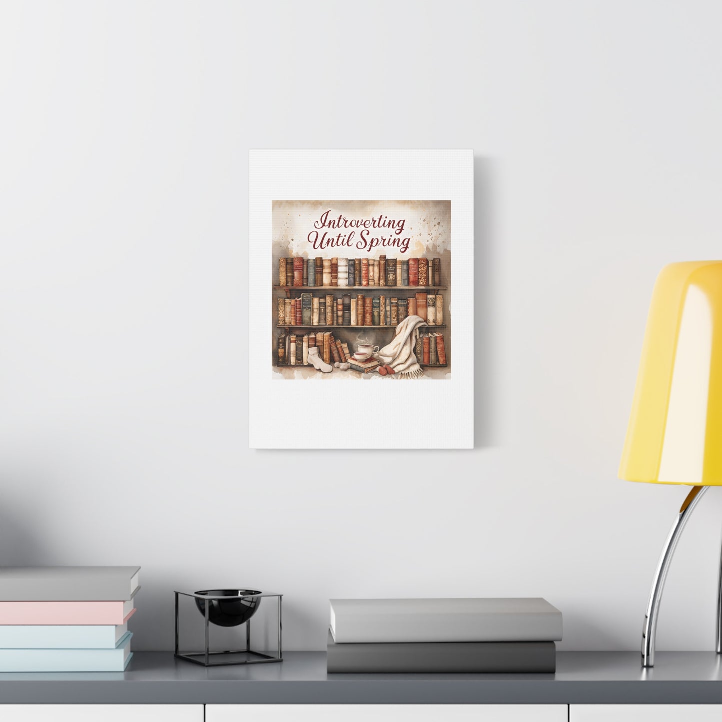 Cozy Wall Art, Introverting Until Spring Quote, Home Decor, Book Lover Gift, Spring Decor, Library Aesthetic
