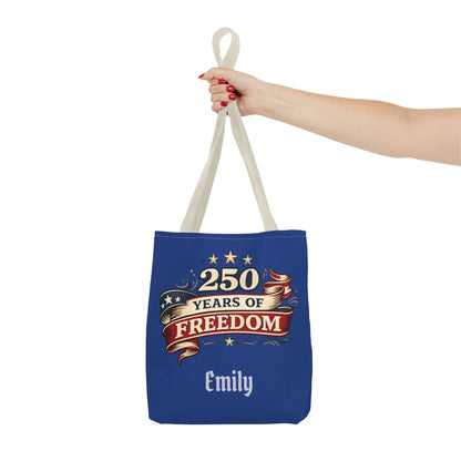 250 Years of Freedom Tote Bag | Patriotic Flag Ribbon Design