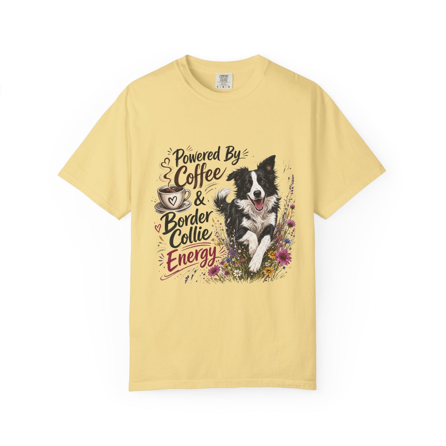 Powered by Coffee & Border Collie Energy T-Shirt | Border Collie Dog Tee