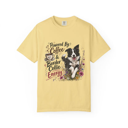 Powered by Coffee & Border Collie Energy T-Shirt | Border Collie Dog Tee