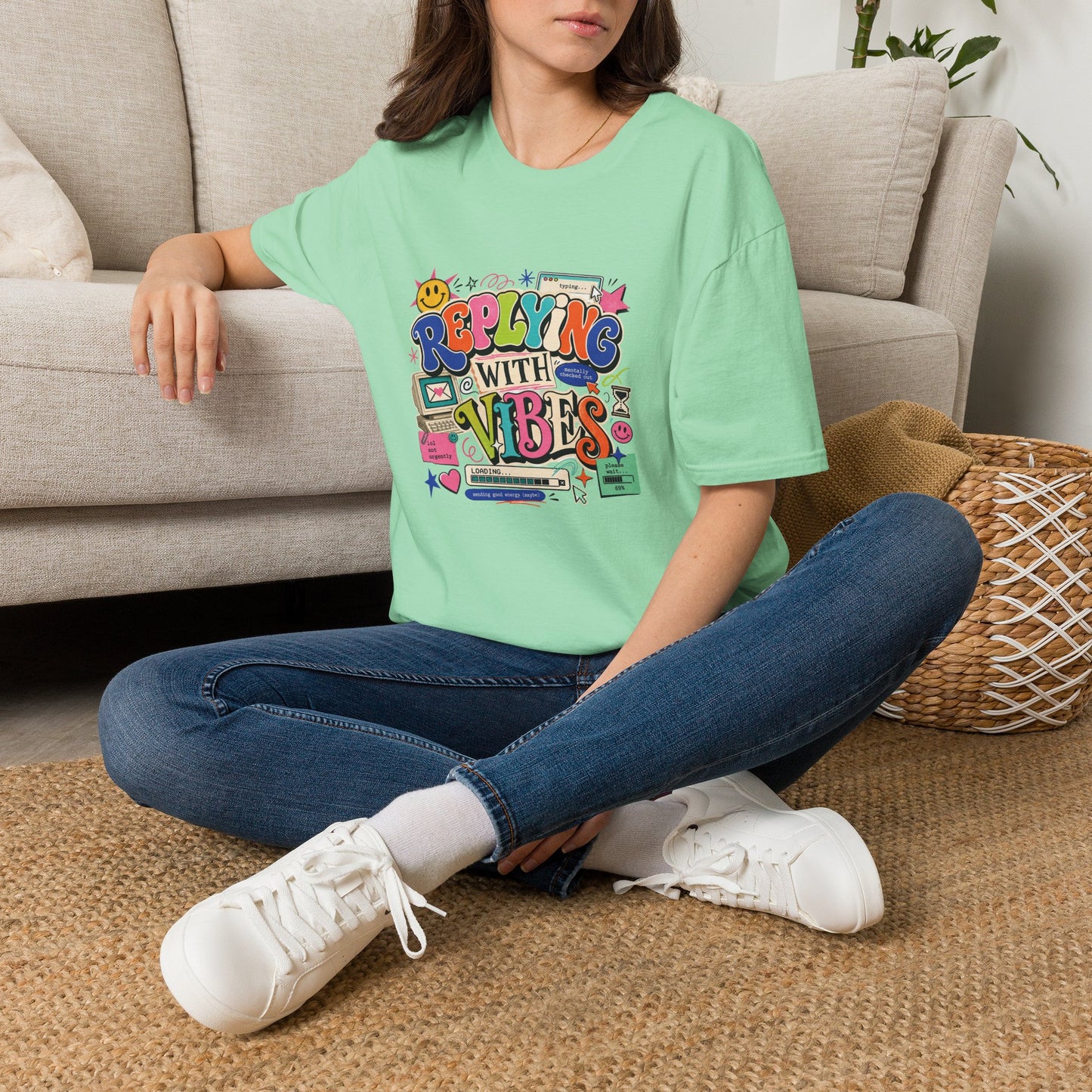 Replying With Vibes T-Shirt | Retro Colorful Typography, 90s Aesthetic