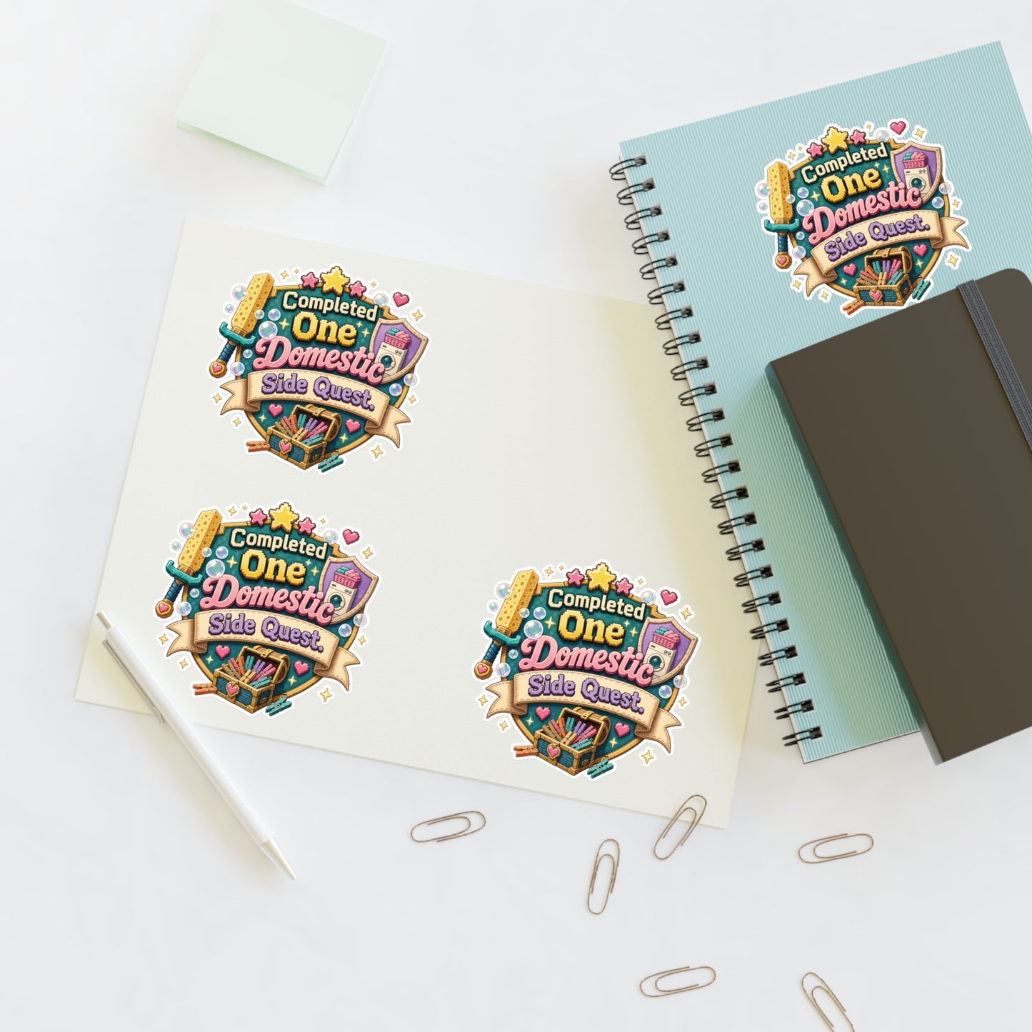 Completed One Domestic Side Quest Sticker Sheet | Cute Achievement Badge Stickers