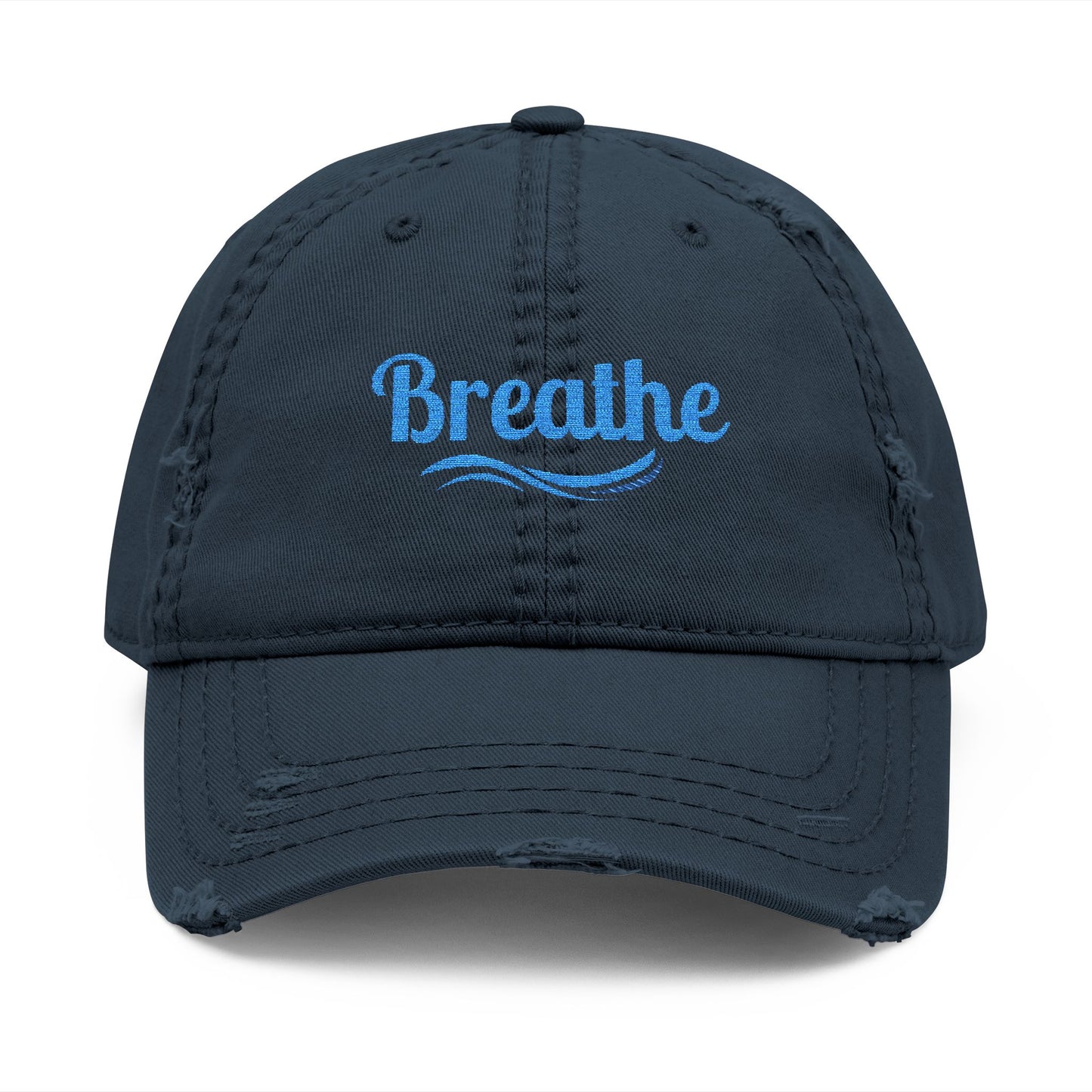 Embroidered "Breathe" Distressed Hat, Mental Health Motivation, Unisex Baseball Cap, Distressed Design, Breathable Headwear