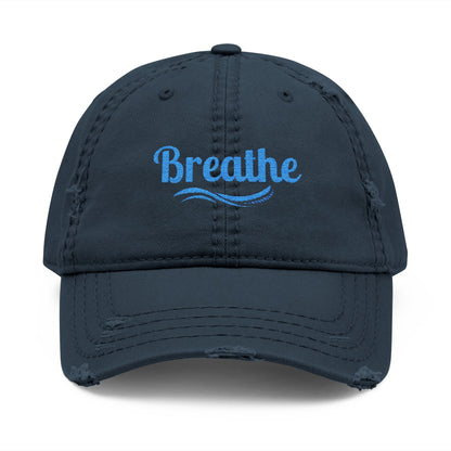 Embroidered "Breathe" Distressed Hat, Mental Health Motivation, Unisex Baseball Cap, Distressed Design, Breathable Headwear