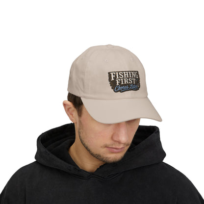 Fishing First Chores Later Dad Cap | Embroidered Fishing Hat