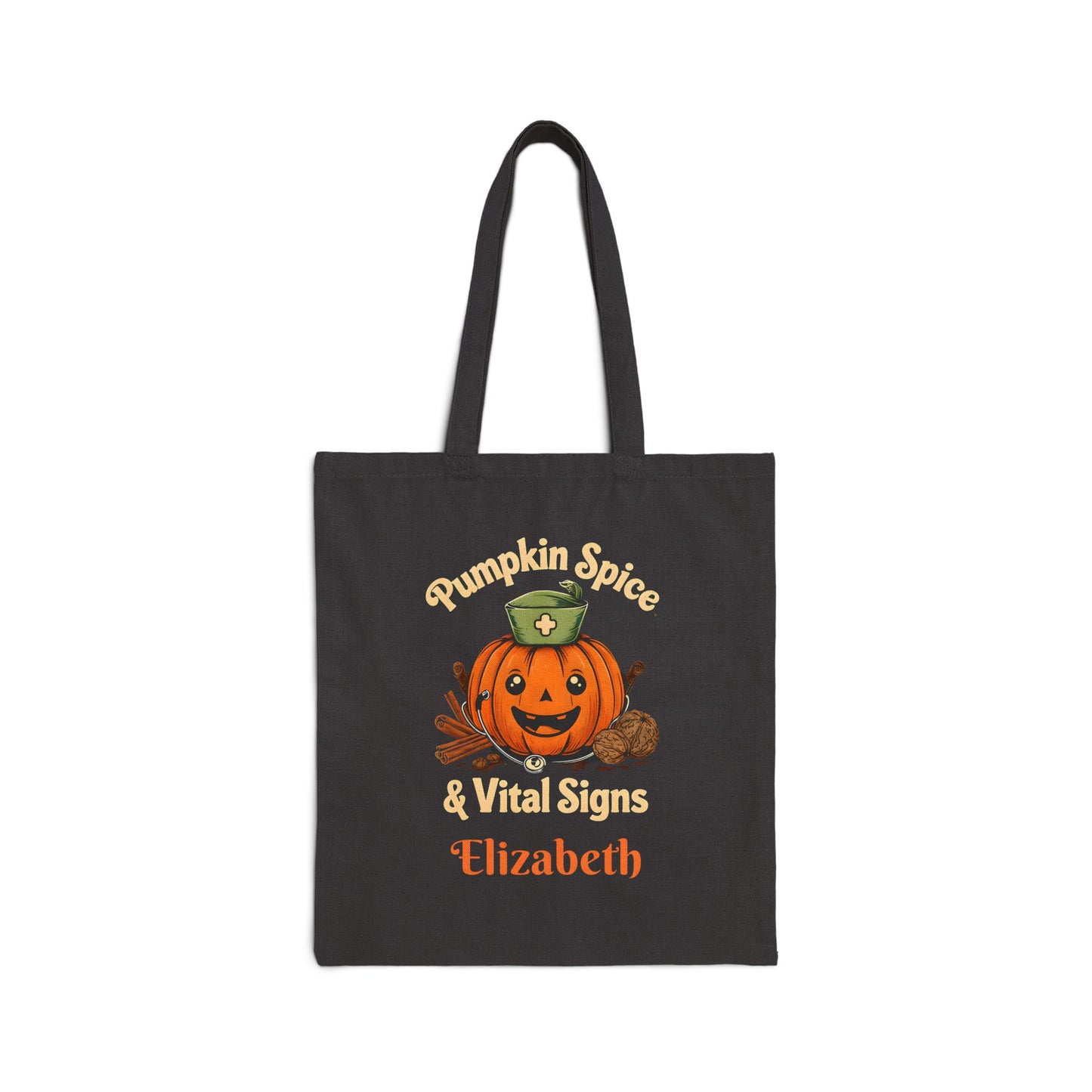 Pumpkin Spice and Vital Signs Tote Bag, Halloween Gift, Fall Accessory, Eco-Friendly Shopping Bag, Personalized Canvas Bag, Nurses Tote