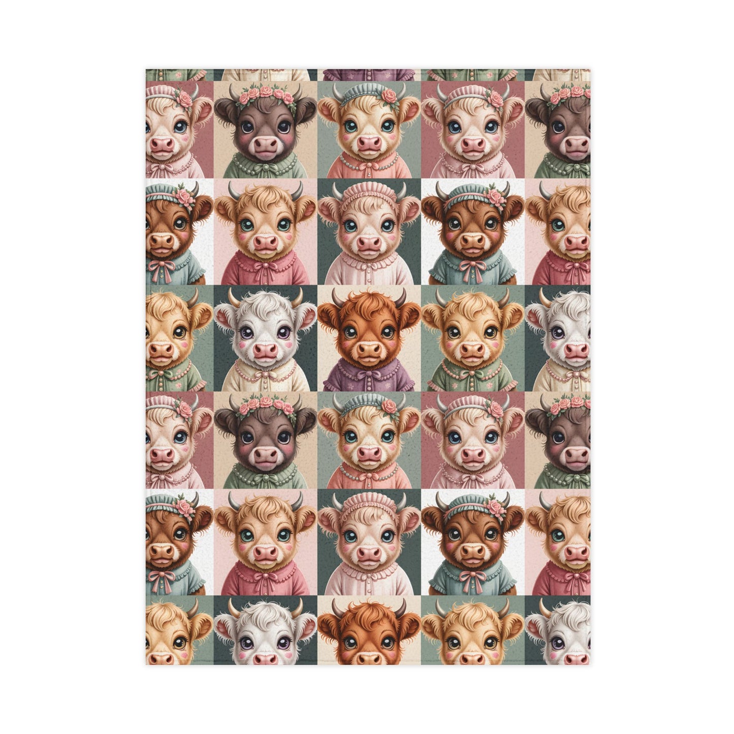 Cute Baby Highland Cow Faces Toddler Blanket | Patchwork Baby Highland Cow Coquette Portraits