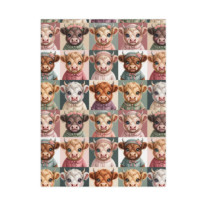 Cute Baby Highland Cow Faces Toddler Blanket | Patchwork Baby Highland Cow Coquette Portraits