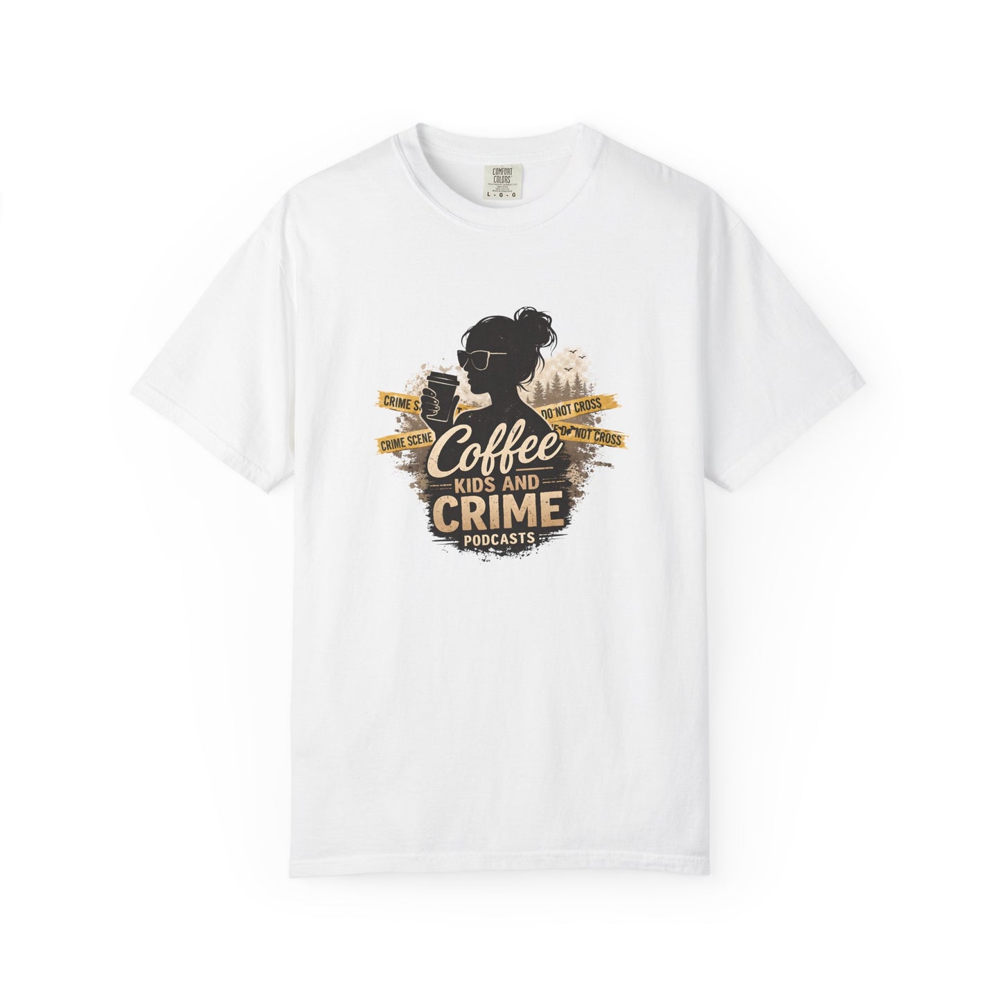Coffee Kids and Crime Podcast Mom T-Shirt | Coffee Mug Silhouette Tee