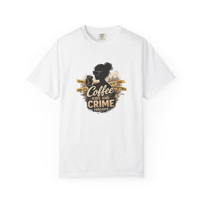 Coffee Kids and Crime Podcast Mom T-Shirt | Coffee Mug Silhouette Tee
