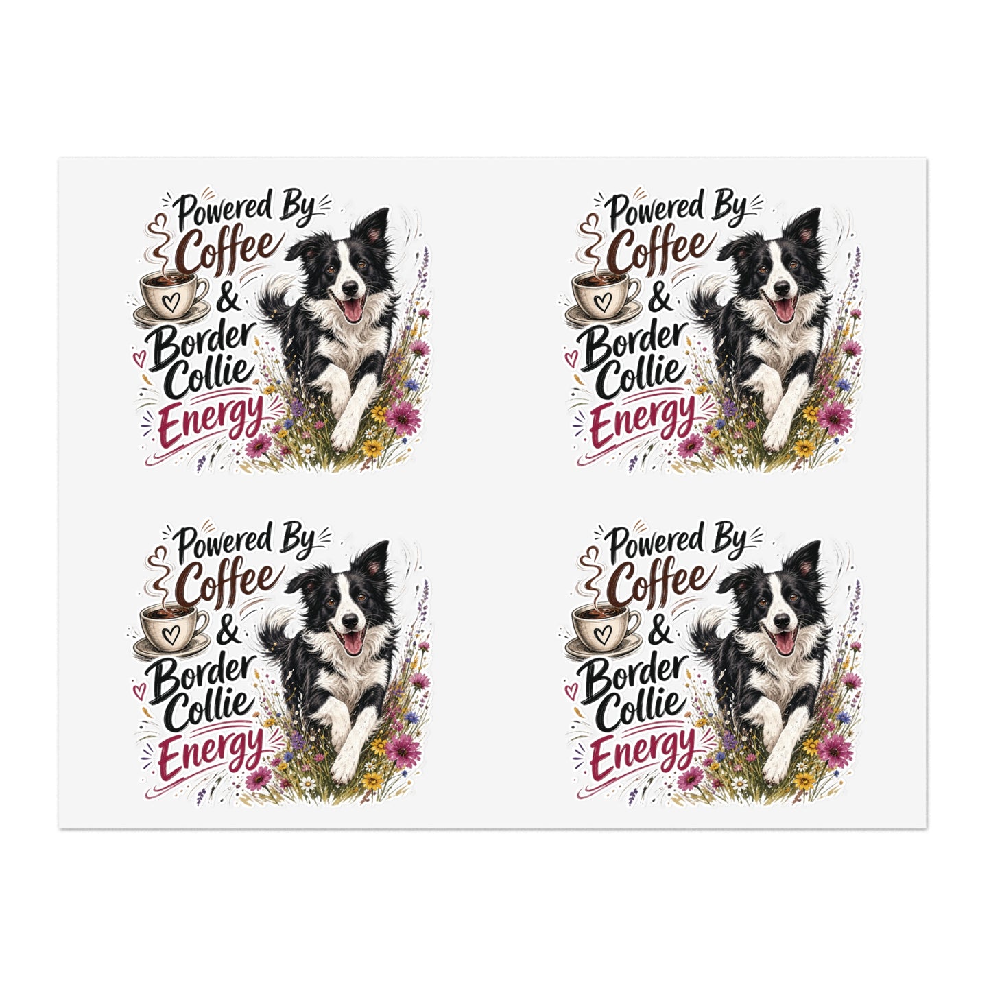 Powered by Coffee & Border Collie Energy Sticker Sheet | Dog Lover Planner Stickers