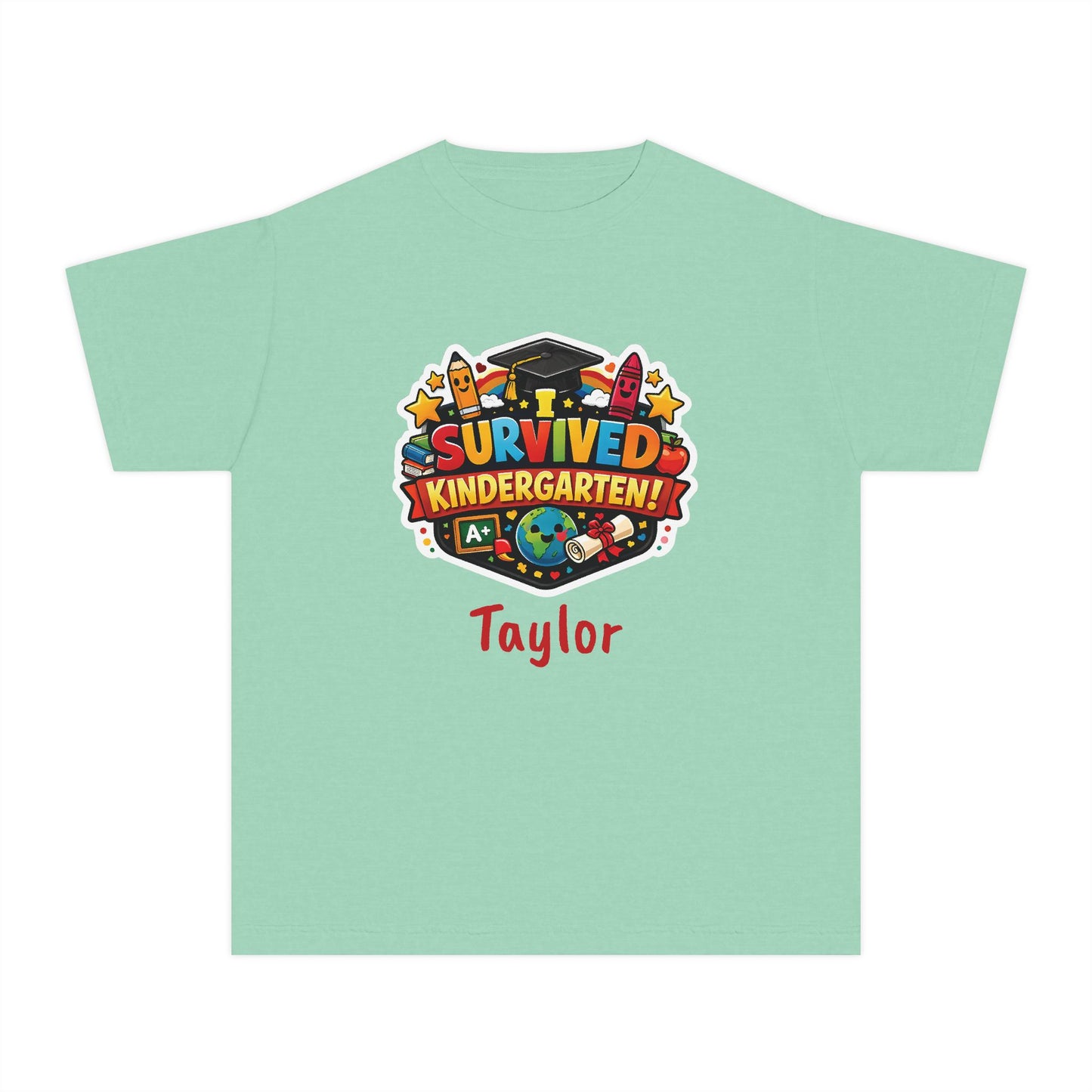 I Survived Kindergarten T-shirt | Kids Graduation Tee, Personalized Name Option
