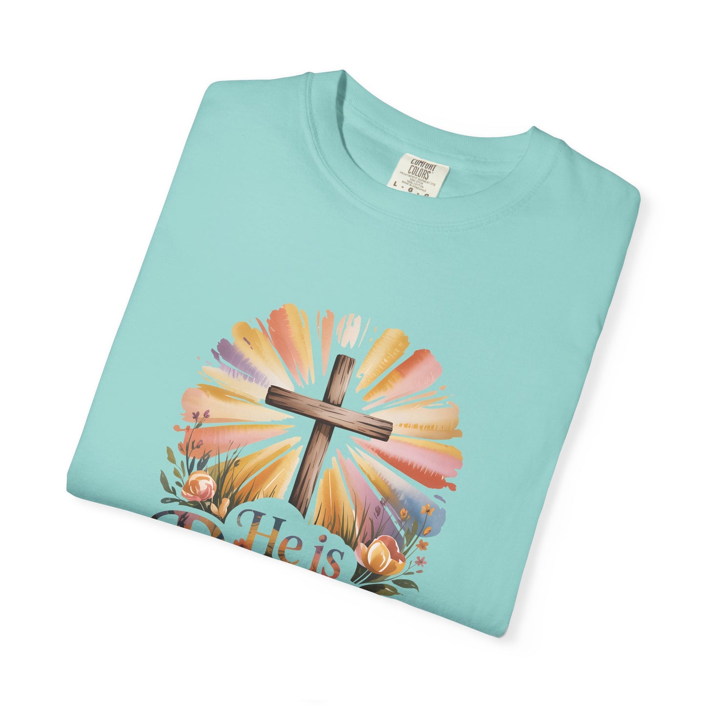 He Is Risen cross sunrise design T-Shirt | Easter faith floral