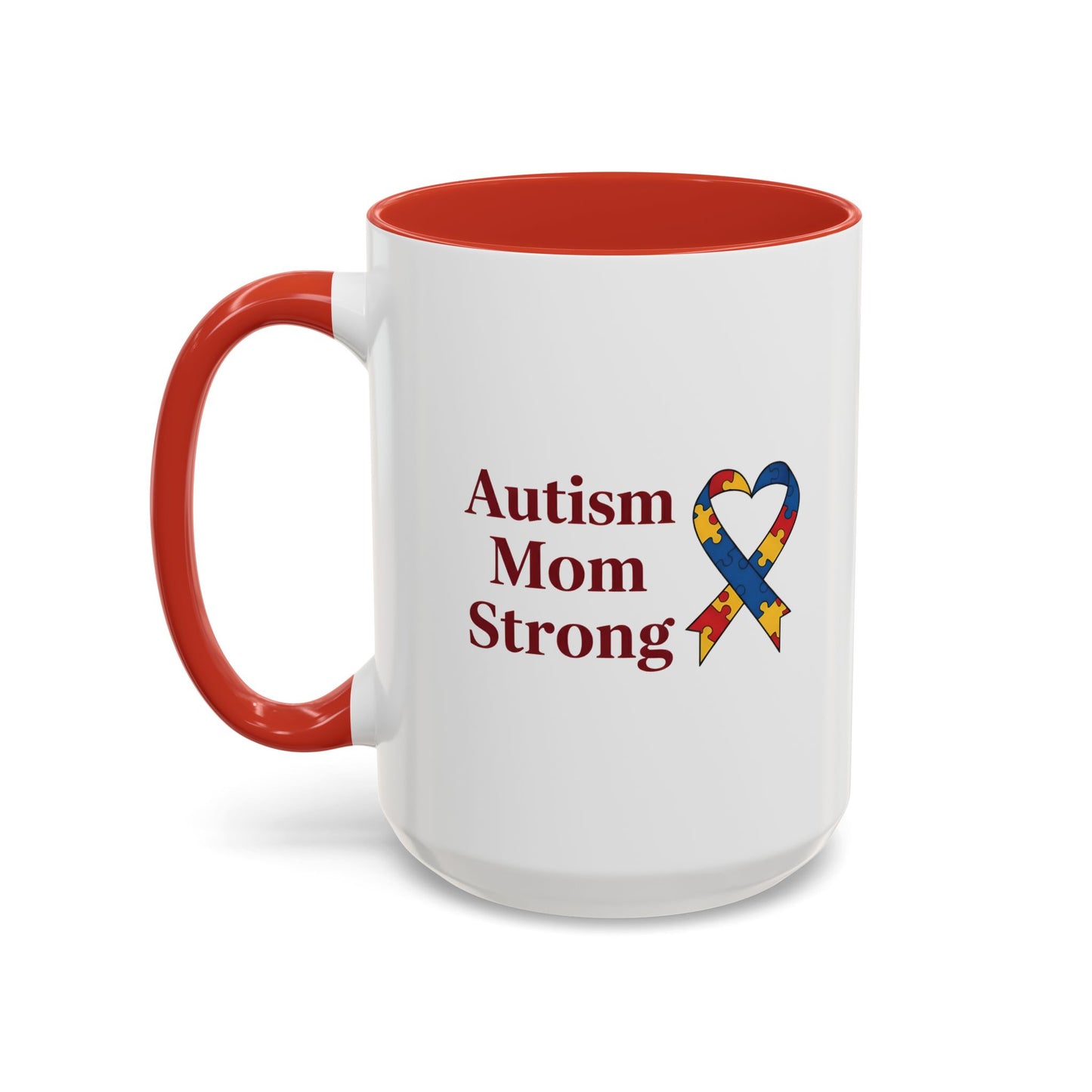 Autism Mom Strong mug | Accent Coffee Mug with Puzzle Ribbon