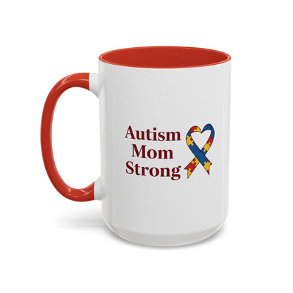 Autism Mom Strong mug | Accent Coffee Mug with Puzzle Ribbon