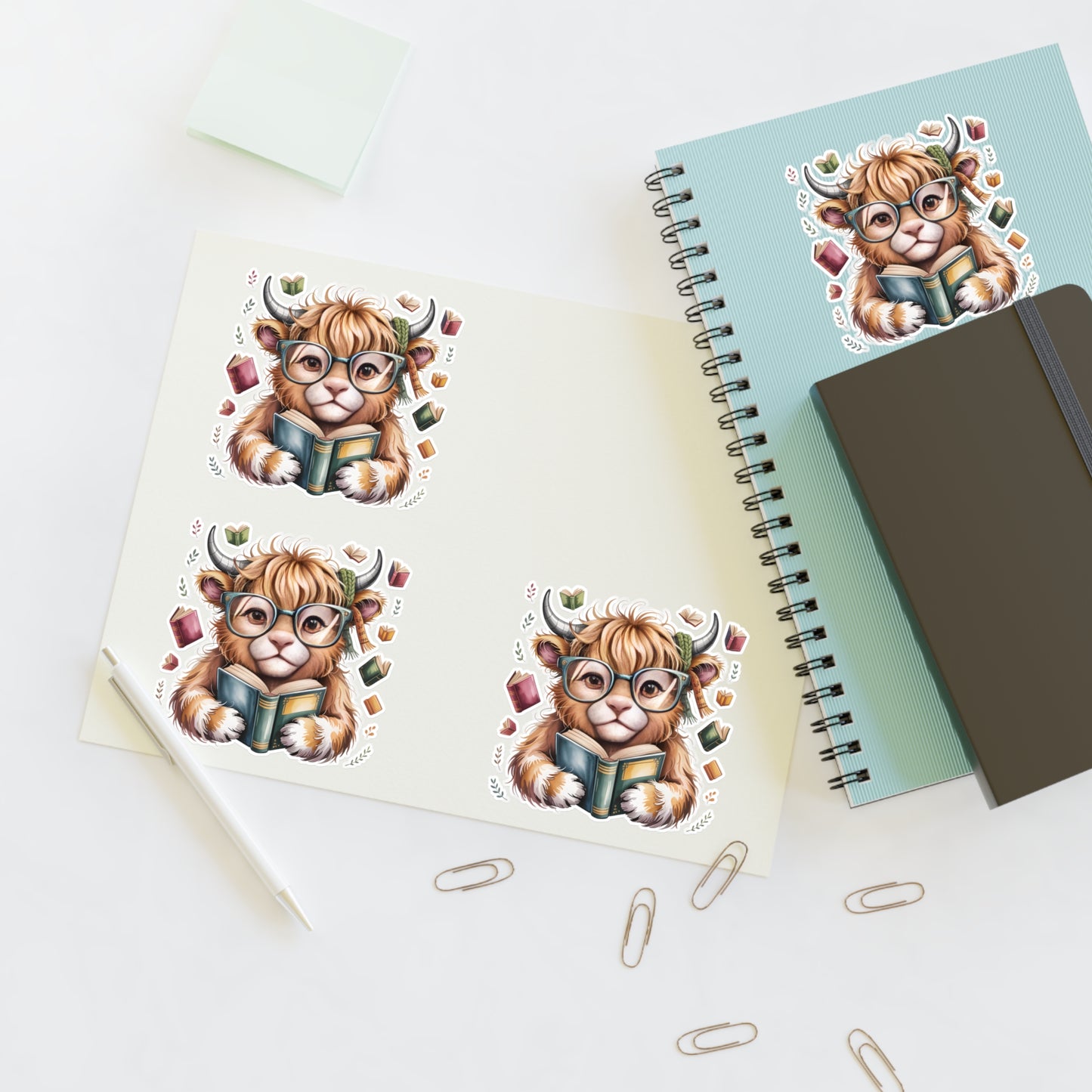 Reading Highland Cow Sticker Sheet | Cute Bookish Stickers