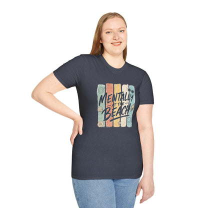 Mentally at the Beach T-Shirt | Retro Stripes, Sunglasses & Seashells