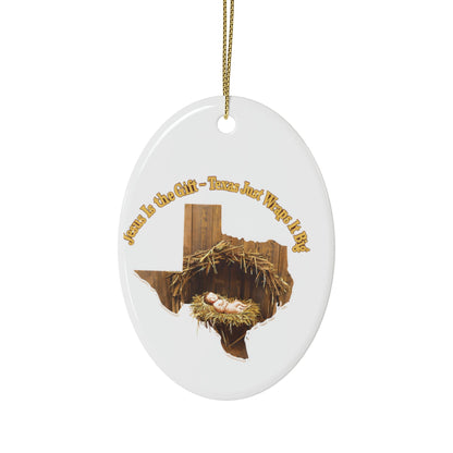 Ceramic Ornaments, Religious Christmas Decor, Jesus is the Gift Texas Ornament, Manger Decoration, Holiday Gift, Home Decor, Christian Gift,