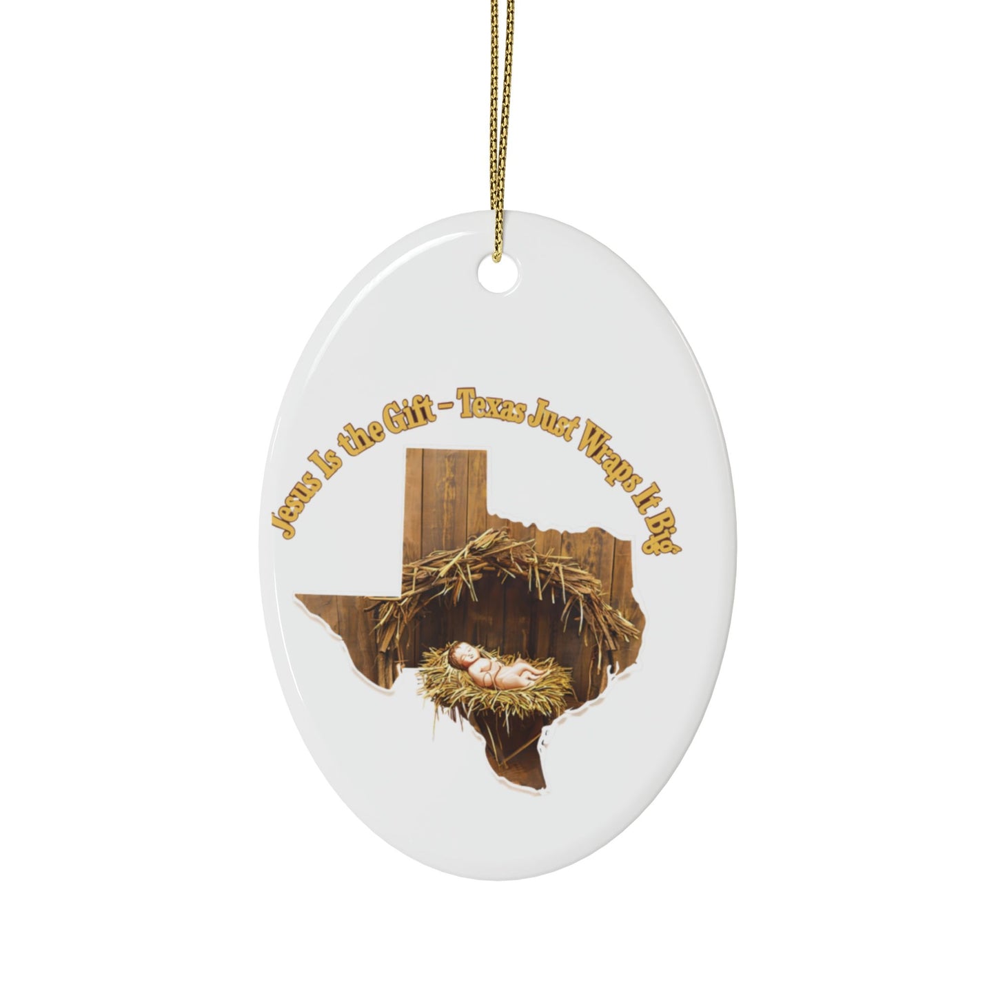 Ceramic Ornaments, Religious Christmas Decor, Jesus is the Gift Texas Ornament, Manger Decoration, Holiday Gift, Home Decor, Christian Gift,