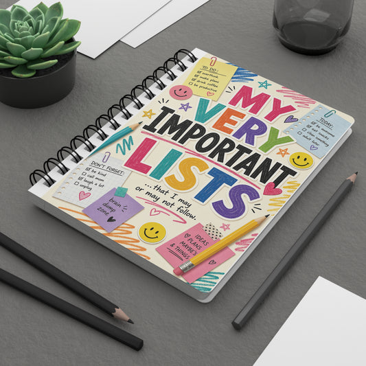 My Very Important Lists Spiral Notebook | Ruled Journal, Colorful Checklist Design
