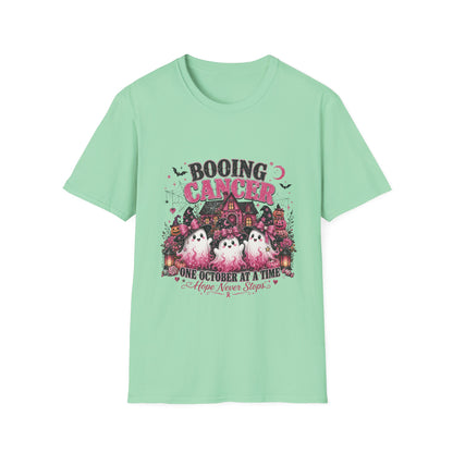 Booing Cancer T-Shirt | Halloween Haunted House, Ghosts, Pink Ribbon Awareness