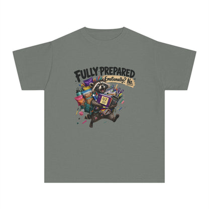 Fully Prepared Raccoon Supplies T-Shirt | Funny Back-to-School Kids Tee