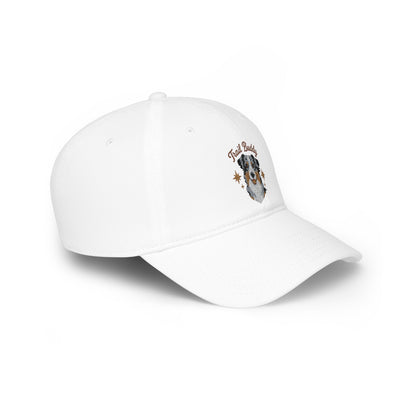 Australian Shepherd Illustration Low Profile Cap | Dog Portrait, Embroidered Paw Accents