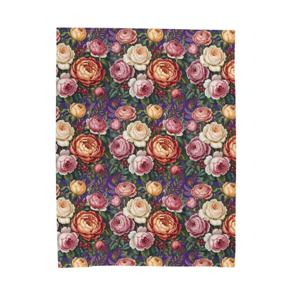 Vintage Rose Pattern Velveteen Plush Blanket | Floral Bouquet Design