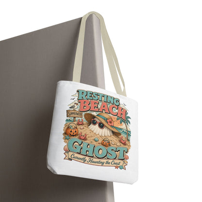 Resting Beach Ghost Tote Bag | Halloween Beach Ghost Illustration