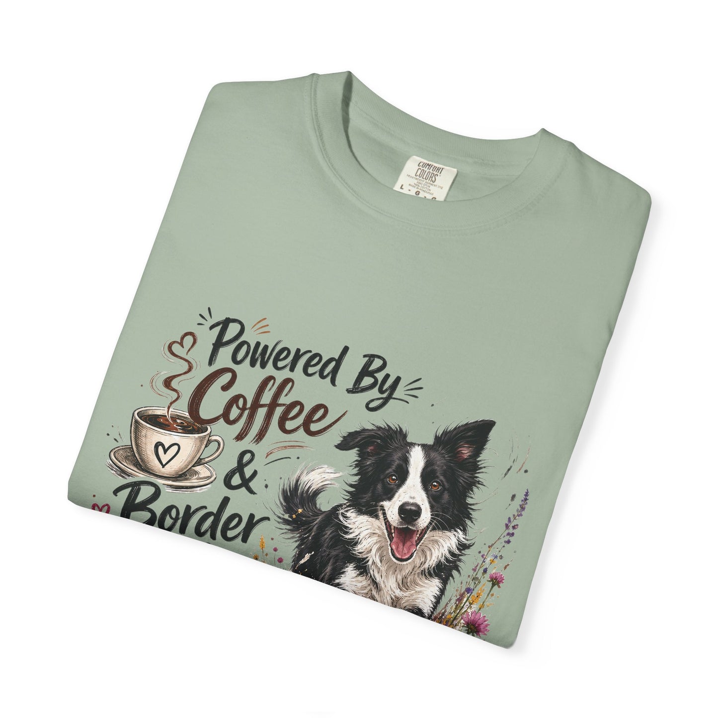 Powered by Coffee & Border Collie Energy T-Shirt | Border Collie Dog Tee
