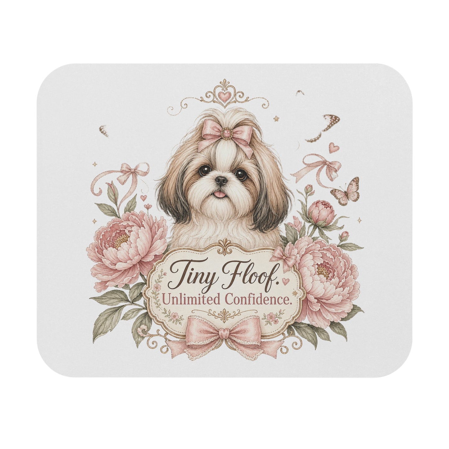 Shih Tzu Floral Illustration Mouse Pad | Tiny Floof Decorative Desk Mat