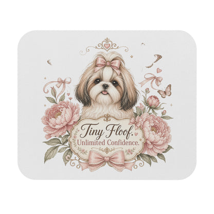 Shih Tzu Floral Illustration Mouse Pad | Tiny Floof Decorative Desk Mat