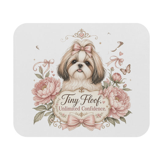 Shih Tzu Floral Illustration Mouse Pad | Tiny Floof Decorative Desk Mat