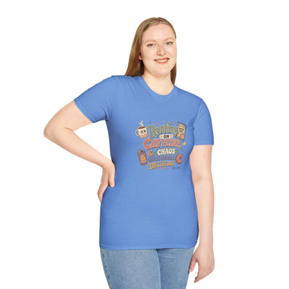 Running on Caffeine & Chaos T-Shirt | Coffee Mug Donut Illustration