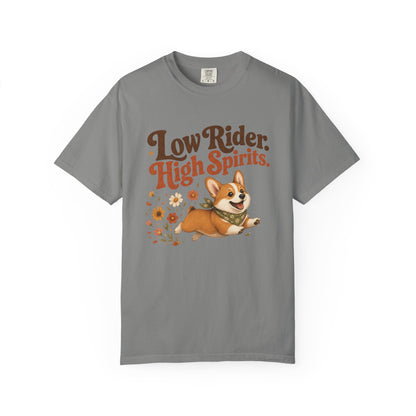 Low Rider High Spirits Corgi T-Shirt | Running Corgi Illustration, Autumn Leaves