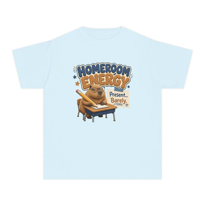 Homeroom Energy Sloth on Desk Youth Tee | Funny School Illustration