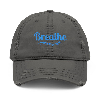 Embroidered "Breathe" Distressed Hat, Mental Health Motivation, Unisex Baseball Cap, Distressed Design, Breathable Headwear