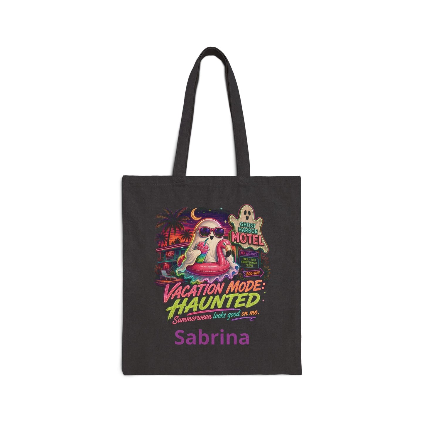 Vacation Mode Haunted Tote Bag | Retro Ghost Motel Beach Illustration