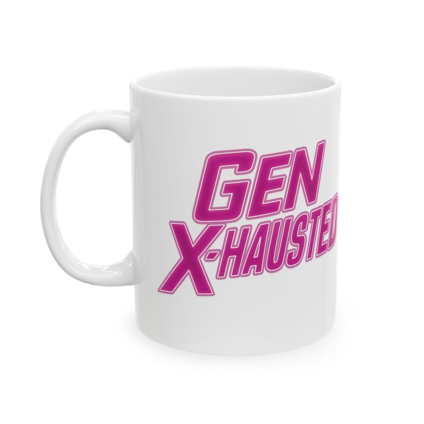 Humorous Gen X-Hausted Ceramic Mug, Personalized Coffee Cup, Custom Tea Mug Gift, Funny Quote Drinkware, Office Gift Ideas