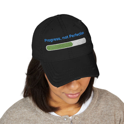 Embroidered "Progress, not Perfection"  Distressed Baseball Cap for Men and Women, Vintage Retro Hat, Inspirational Cap, Motivational Cap
