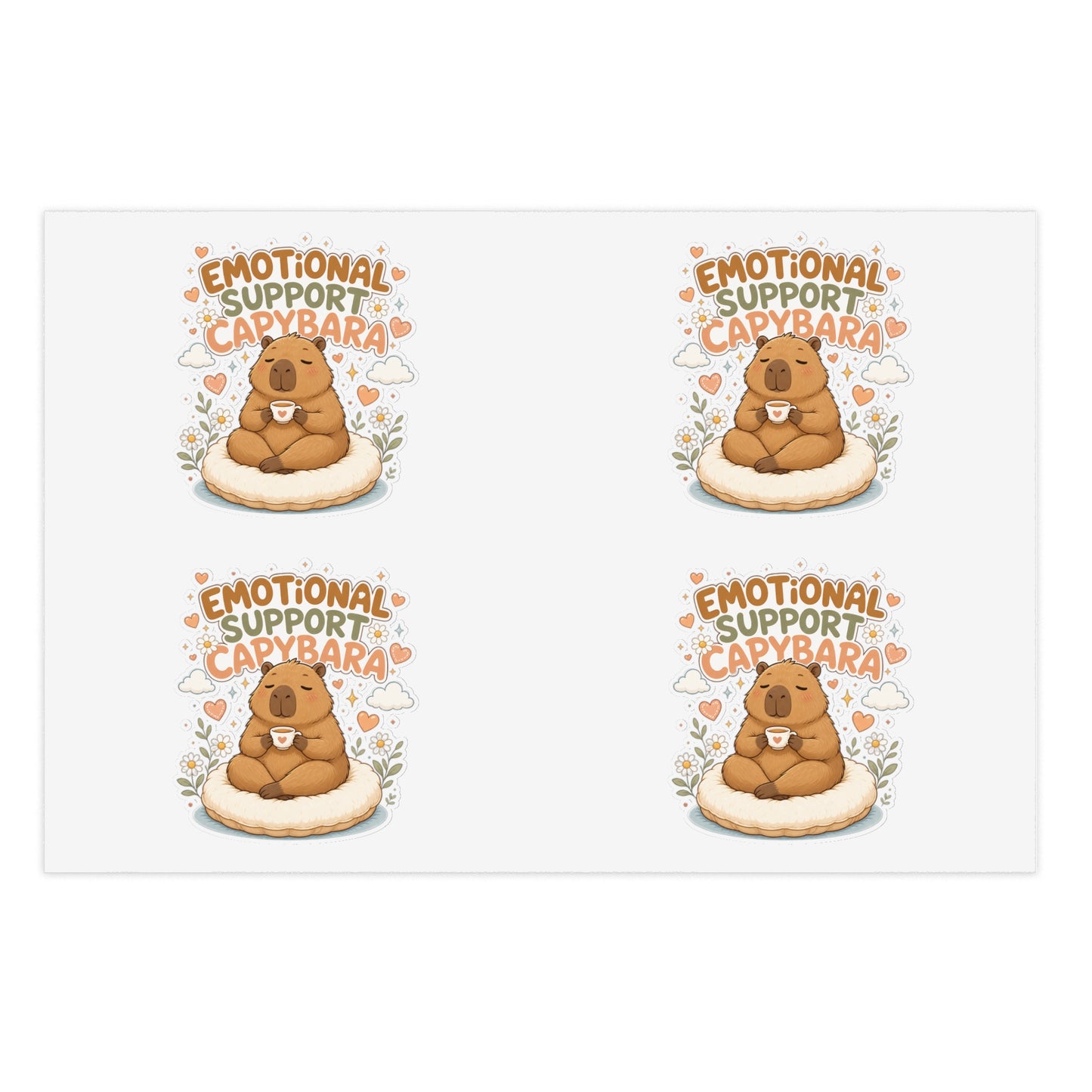 Emotional Support Capybara Sticker Sheet | 4 Cute Capybara Stickers